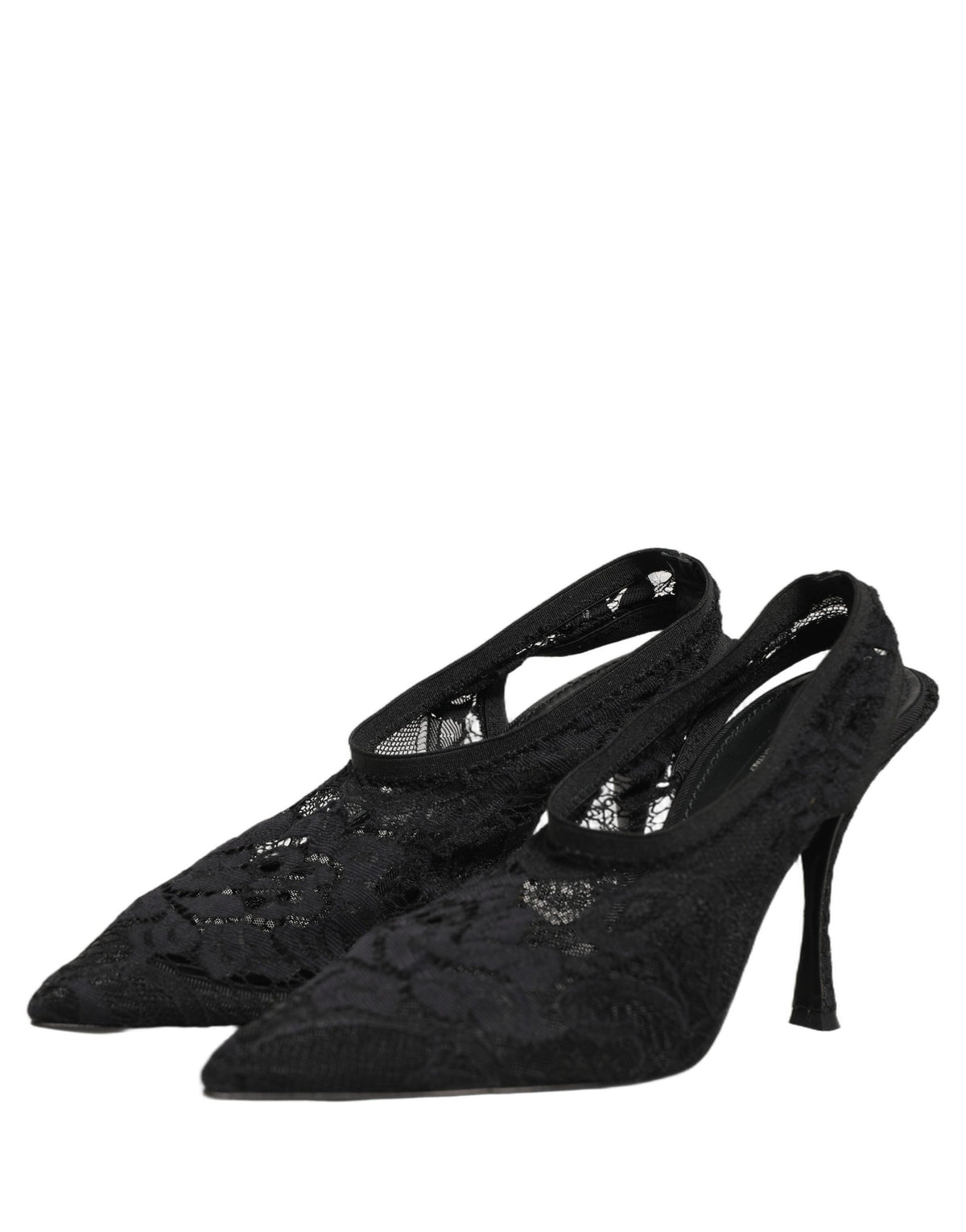Dolce & Gabbana Black Lace Pointed Toe Slingback Pumps Shoes