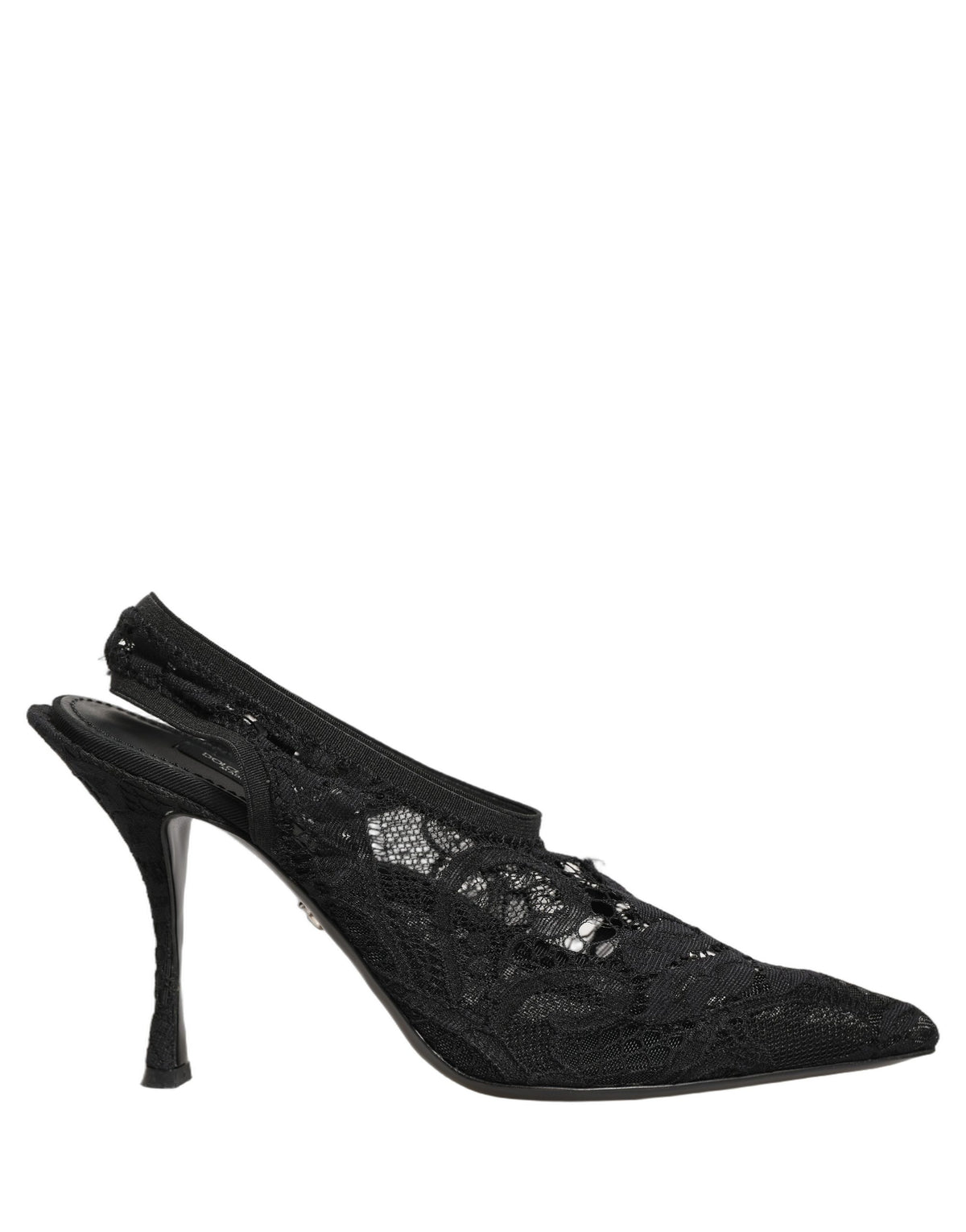 Dolce & Gabbana Black Lace Pointed Toe Slingback Pumps Shoes