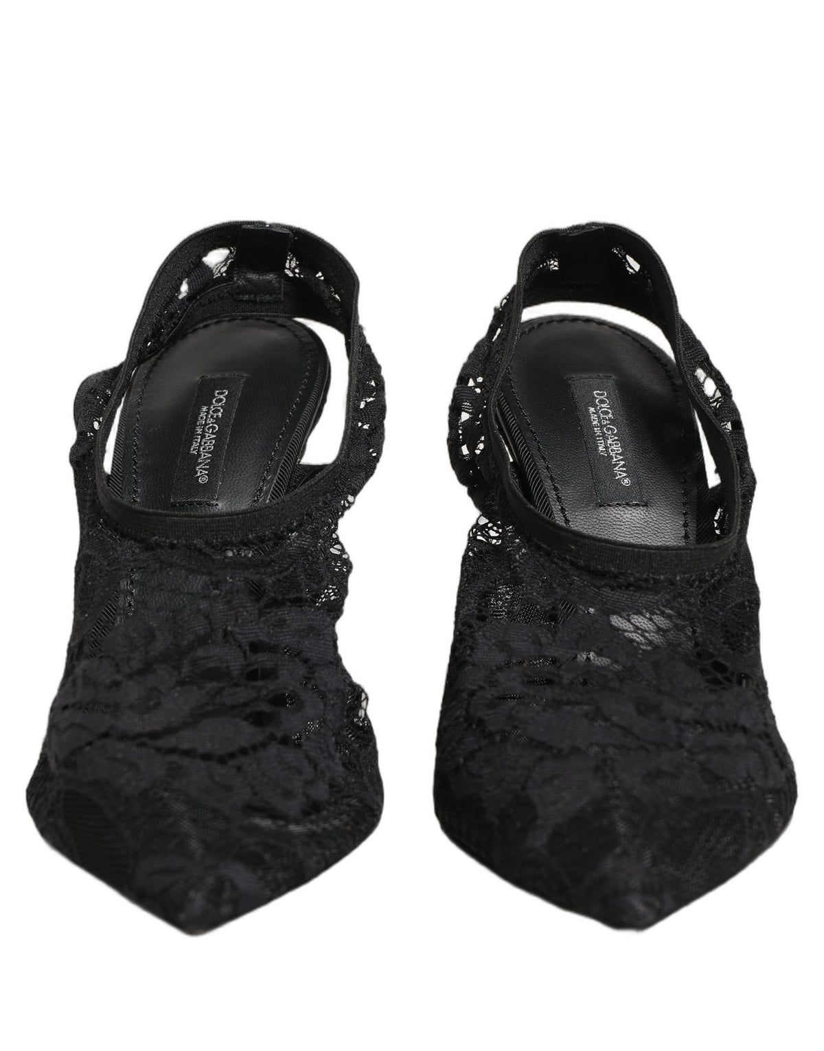 Dolce & Gabbana Black Lace Pointed Toe Slingback Pumps Shoes