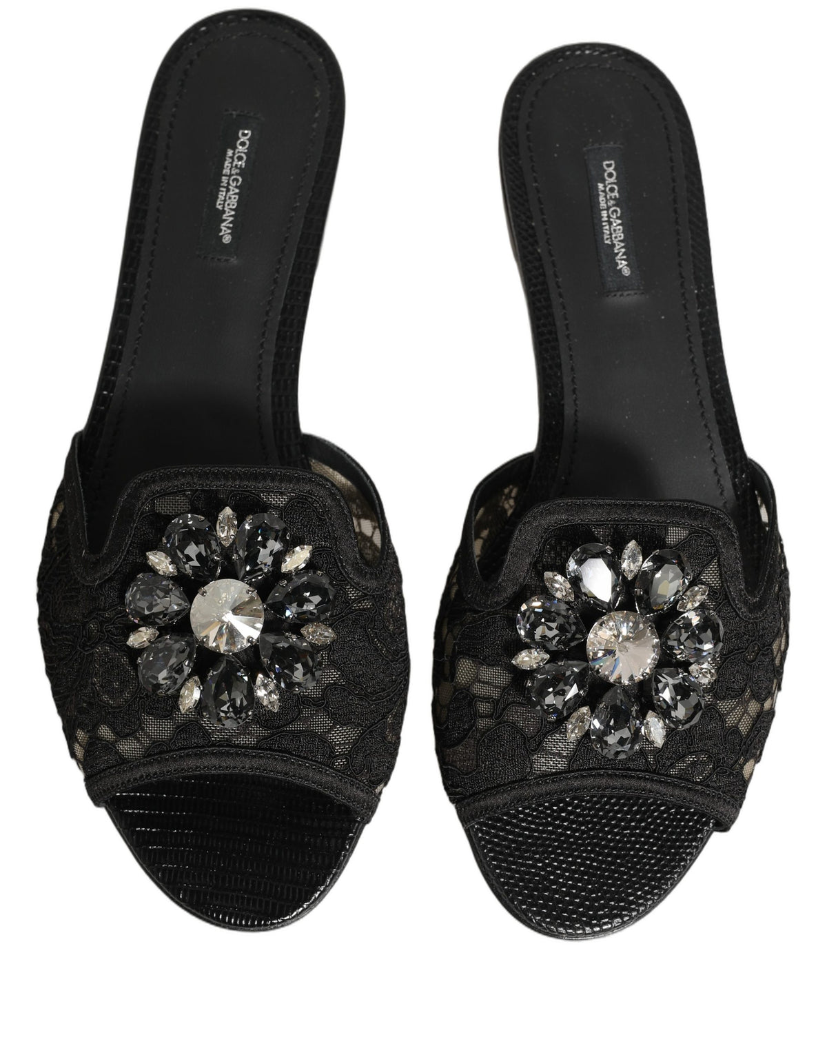 Dolce & Gabbana Black Devotion Lace Flats Slip On Shoes