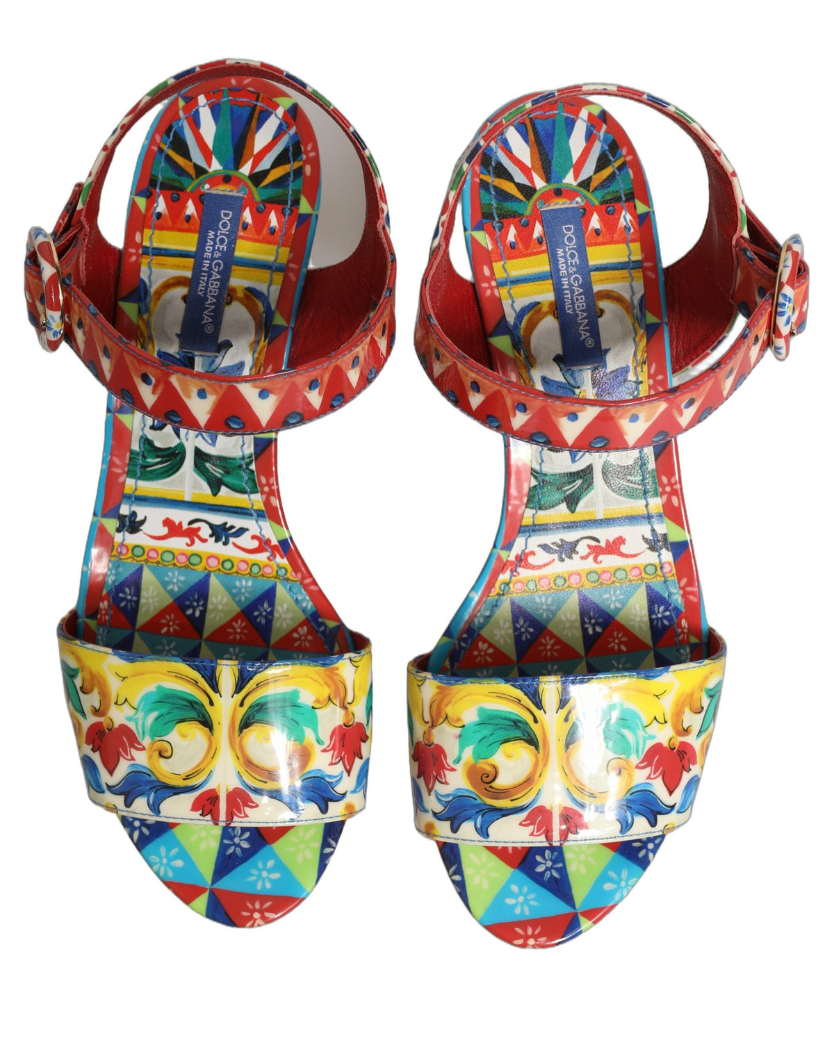 Dolce & Gabbana Multicolor Majolica Leather Wedge Sandals Shoes