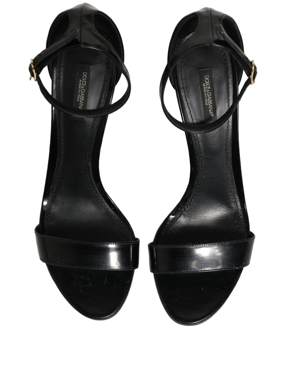 Dolce & Gabbana Black Leather Ankle Strap Heels Sandals Shoes