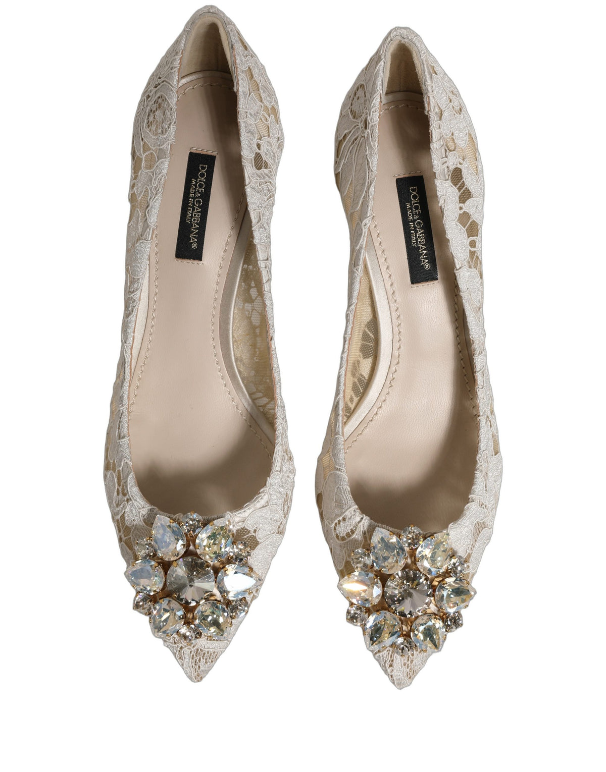 Dolce & Gabbana White Taormina Lace Crystal Pumps Shoes
