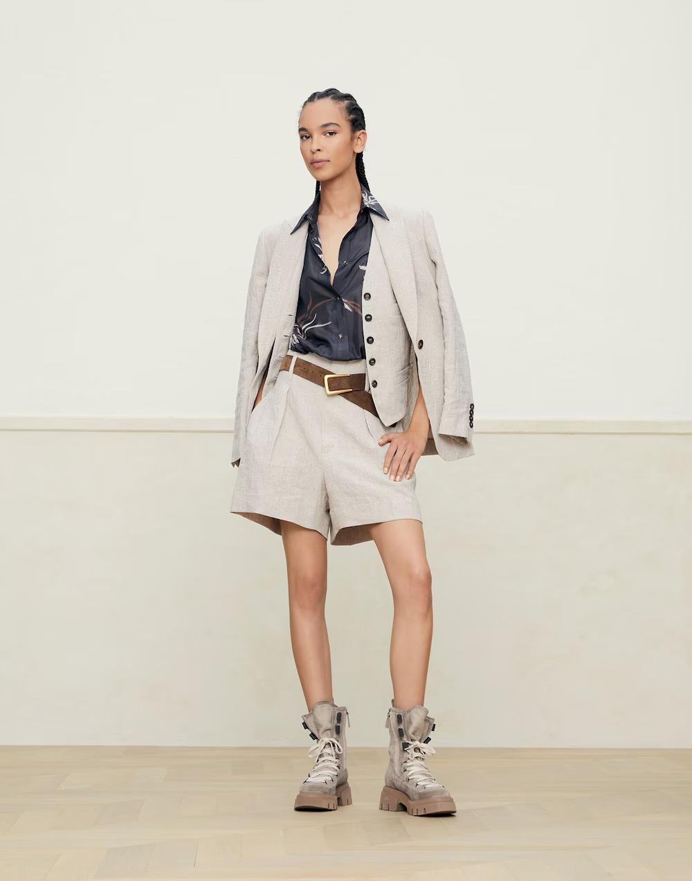 Brunello Cucinelli Beige Linen Sleeveless Jacket