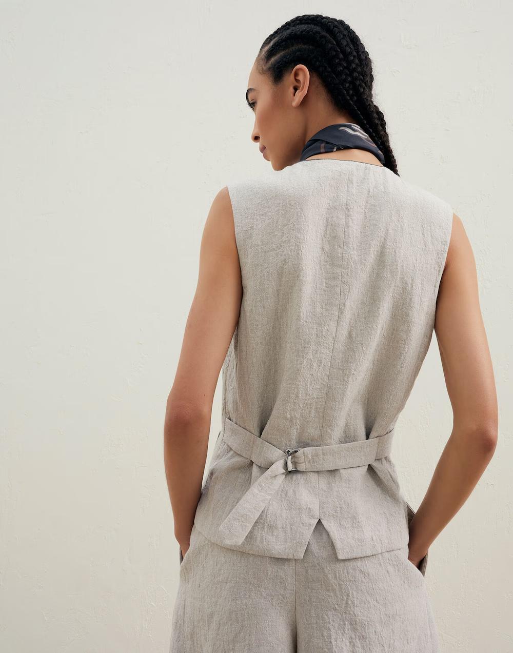 Brunello Cucinelli Beige Linen Sleeveless Jacket