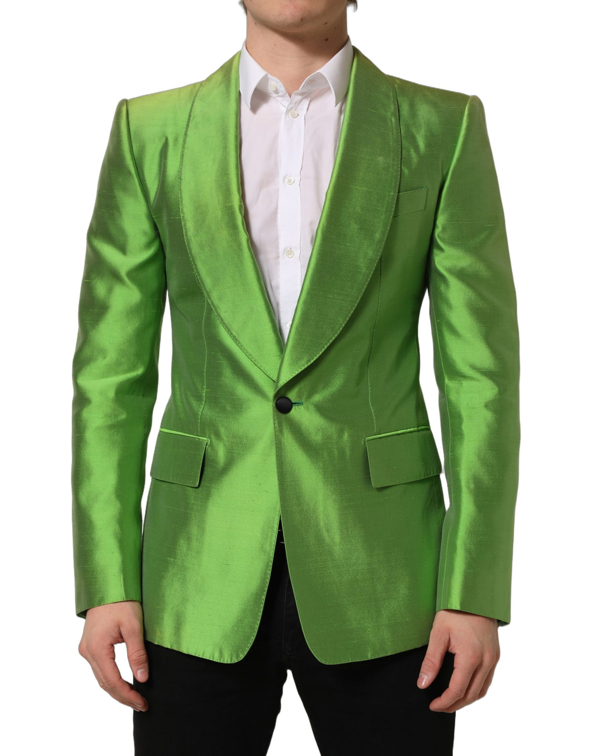 Dolce & Gabbana Green Silk SingleBreasted Embellished Blazer