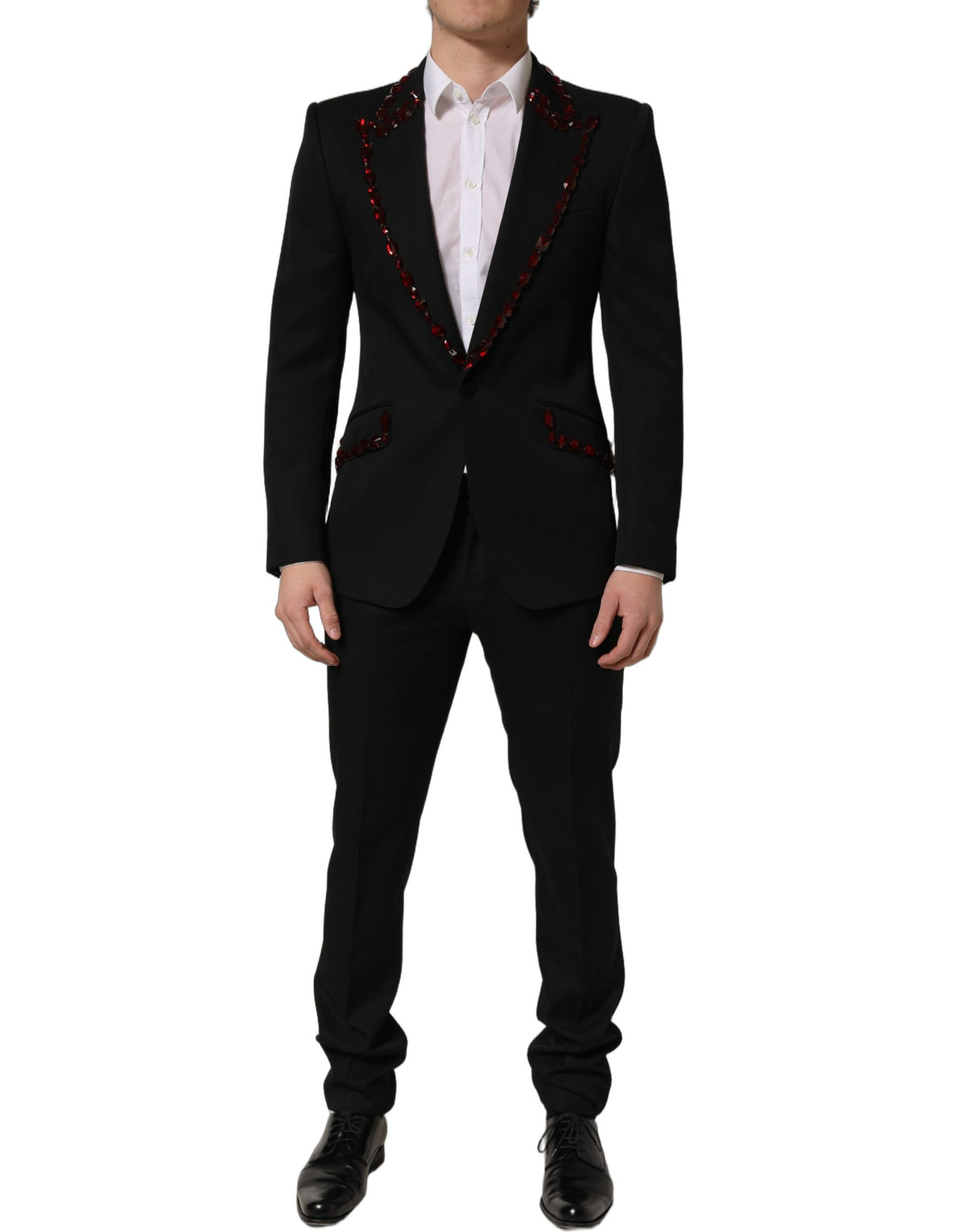 Dolce & Gabbana Black Wool Crystal Embellished 2 Piece Suit