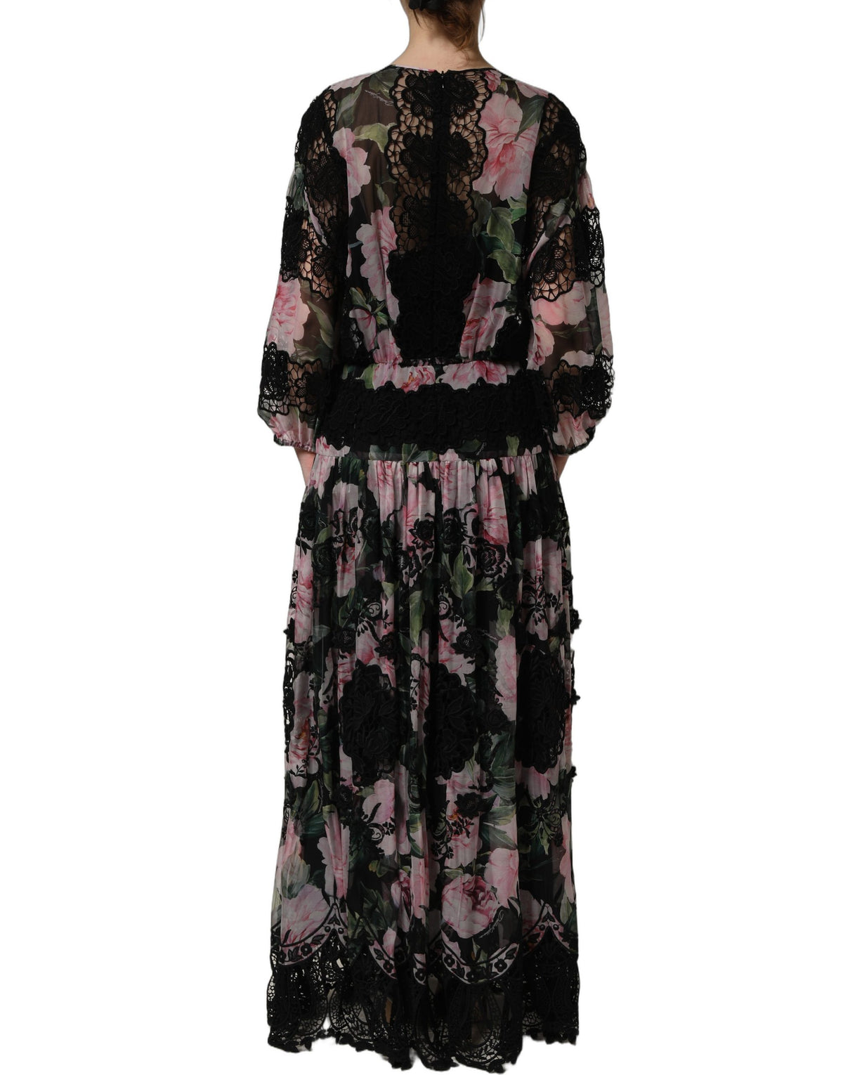 Dolce & Gabbana Black Floral Print Cotton Lace Maxi Dress