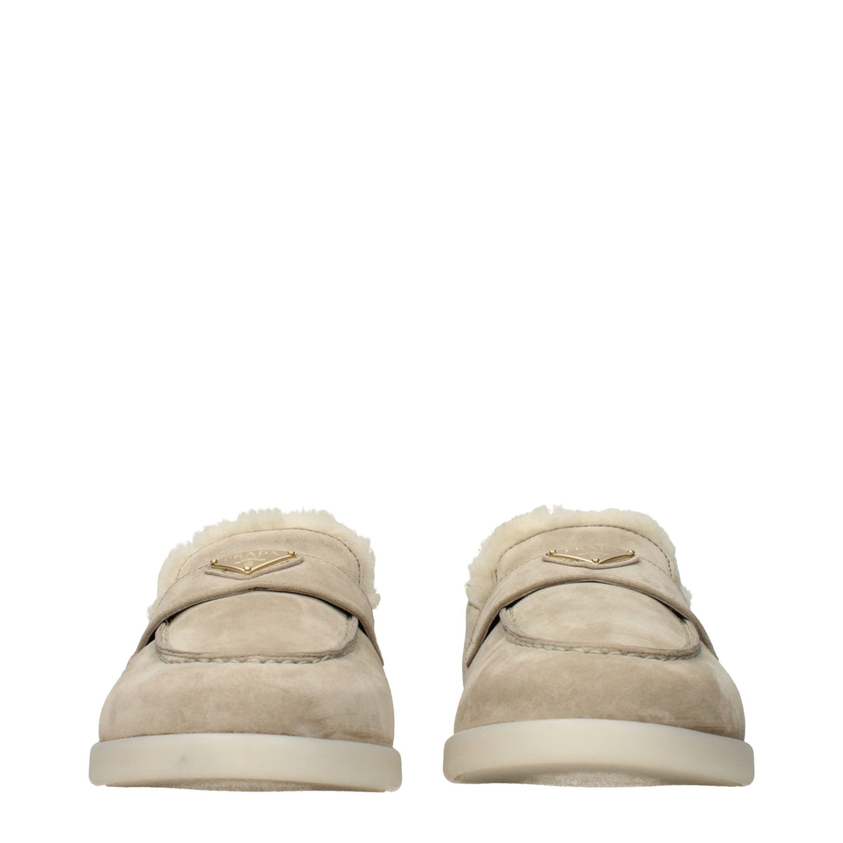 Prada Beige Leather Slip-On Loafers