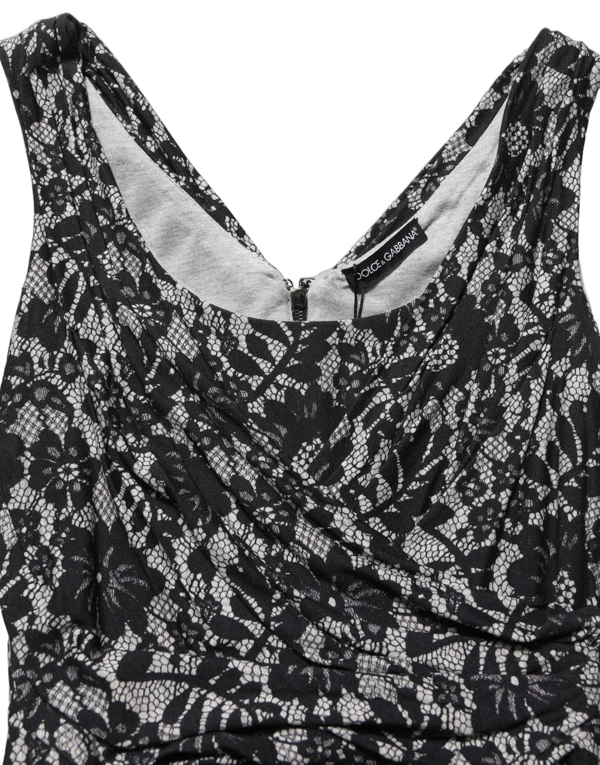 Dolce & Gabbana Black White Floral Lace Sleeveless Midi Dress