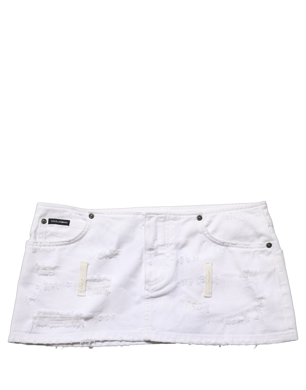 Dolce & Gabbana White Distressed Cotton Denim Mini Skirt