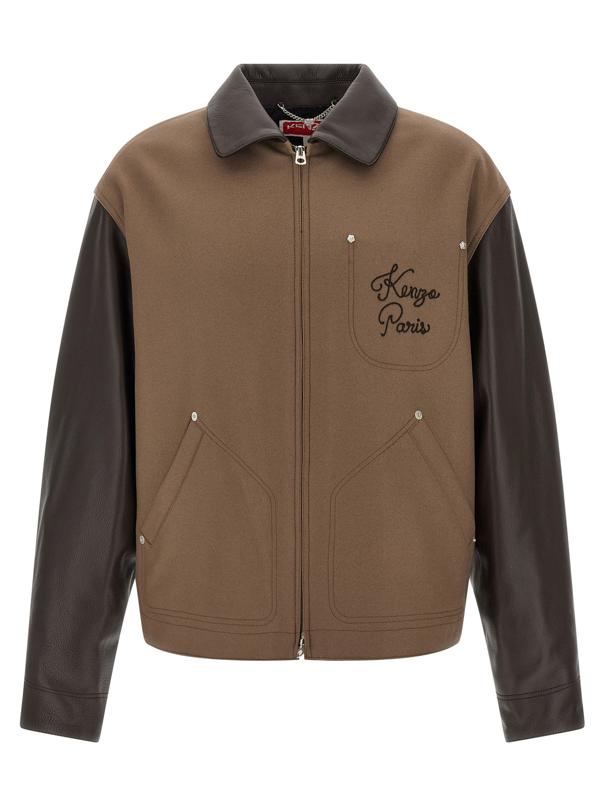 Kenzo Brown Virgin Wool Leather Jacket