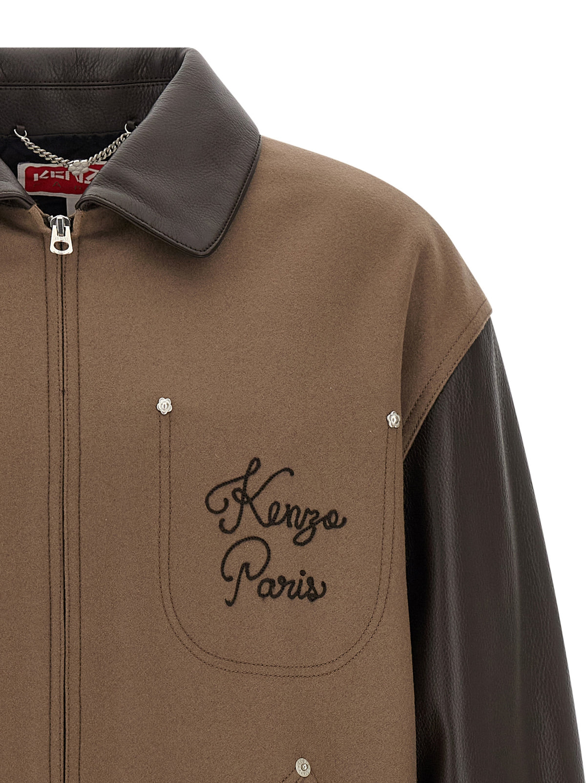 Kenzo Brown Virgin Wool Leather Jacket