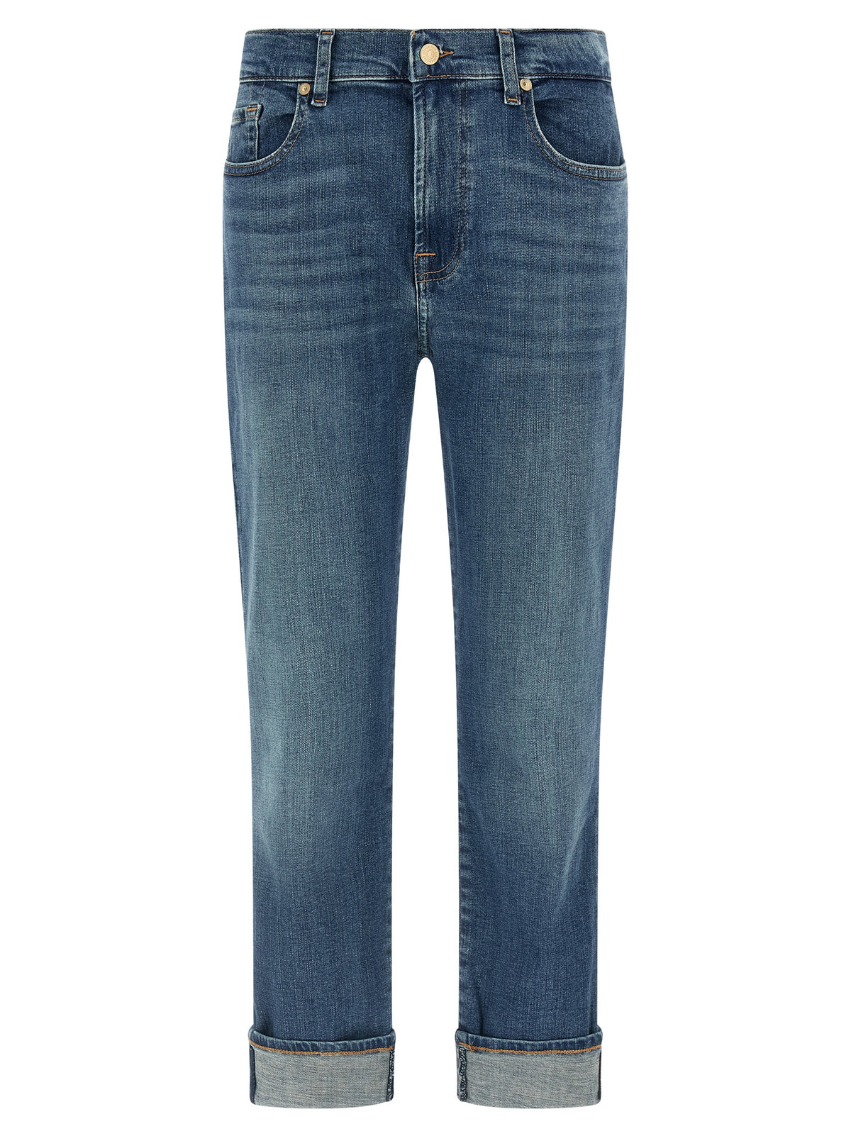 7 For All Mankind Blue Cotton Relaxed Fit Jeans