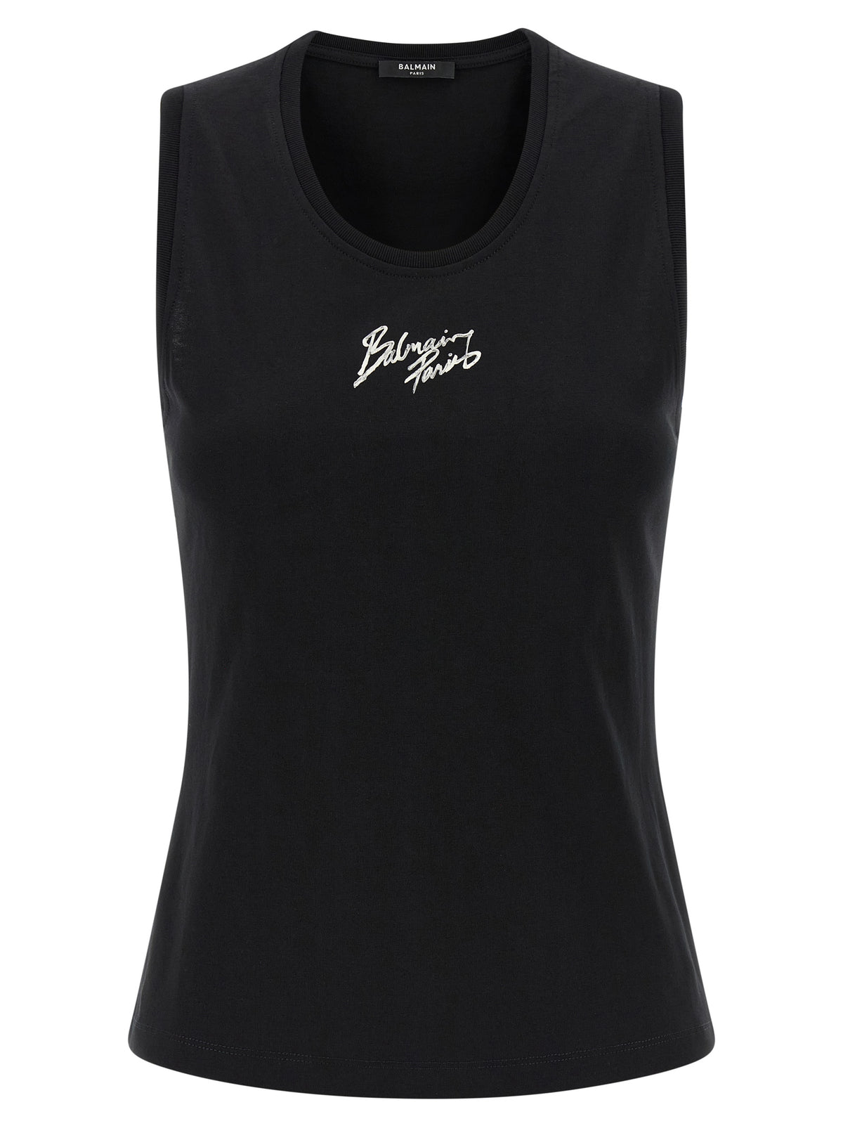 Balmain Black Cotton Sleeveles T-Shirt