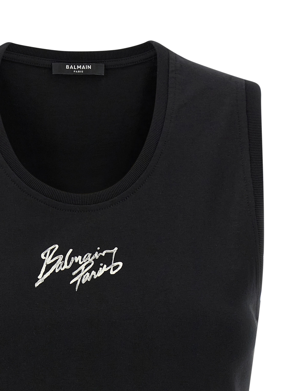 Balmain Black Cotton Sleeveles T-Shirt