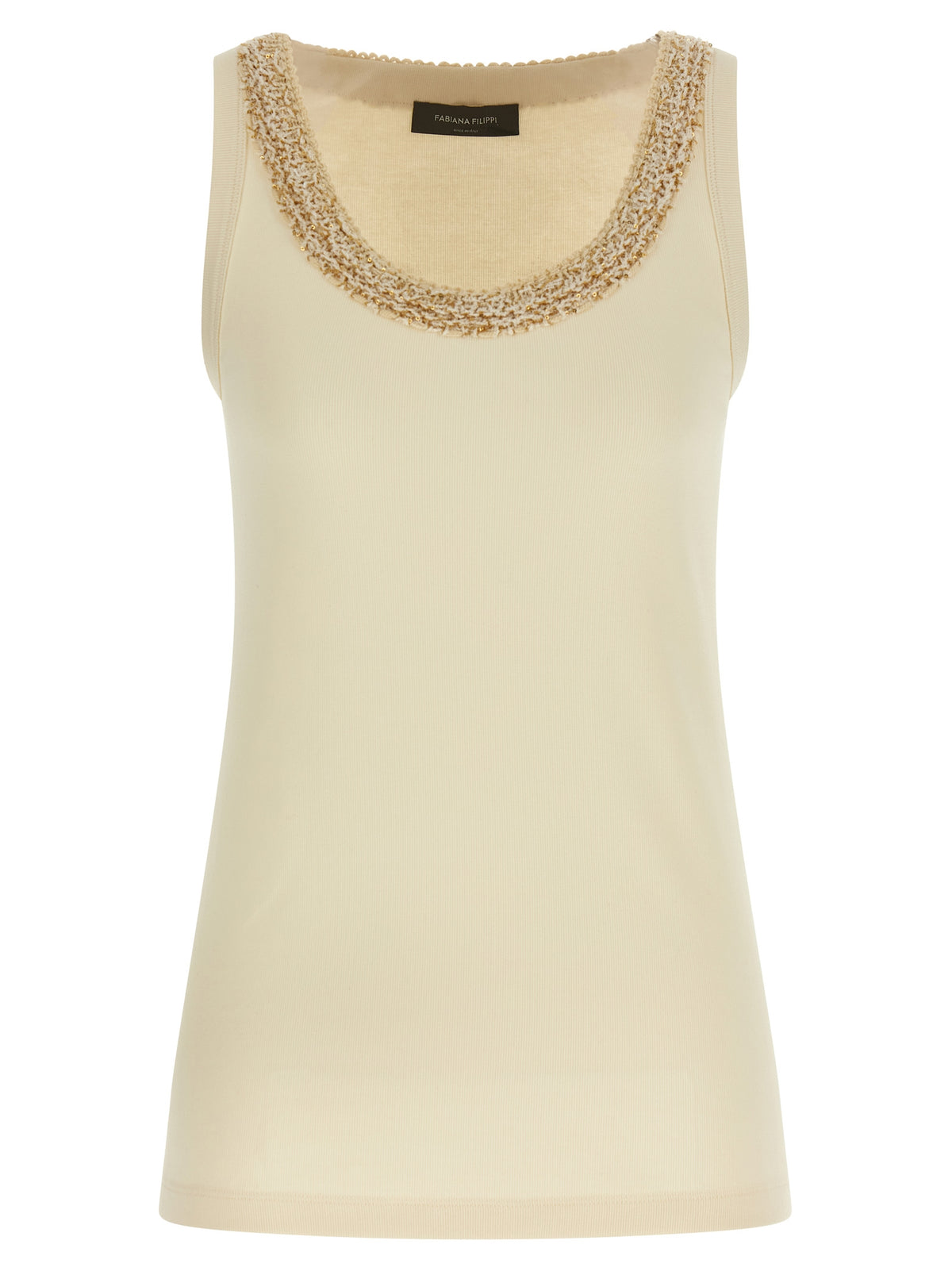 Fabiana Filippi Beige Cotton Sleeveles T-Shirt
