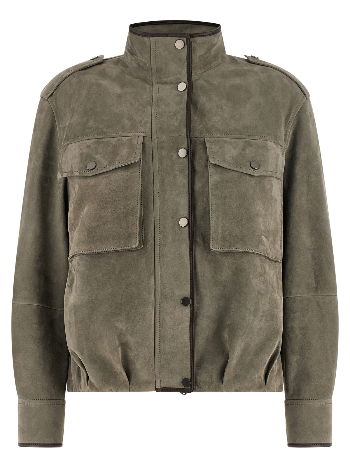 Brunello Cucinelli Gray Calfskin Leather Jacket