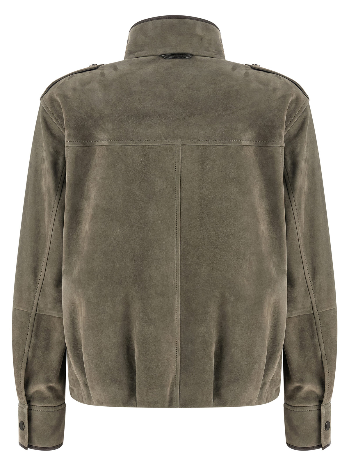 Brunello Cucinelli Gray Calfskin Leather Jacket