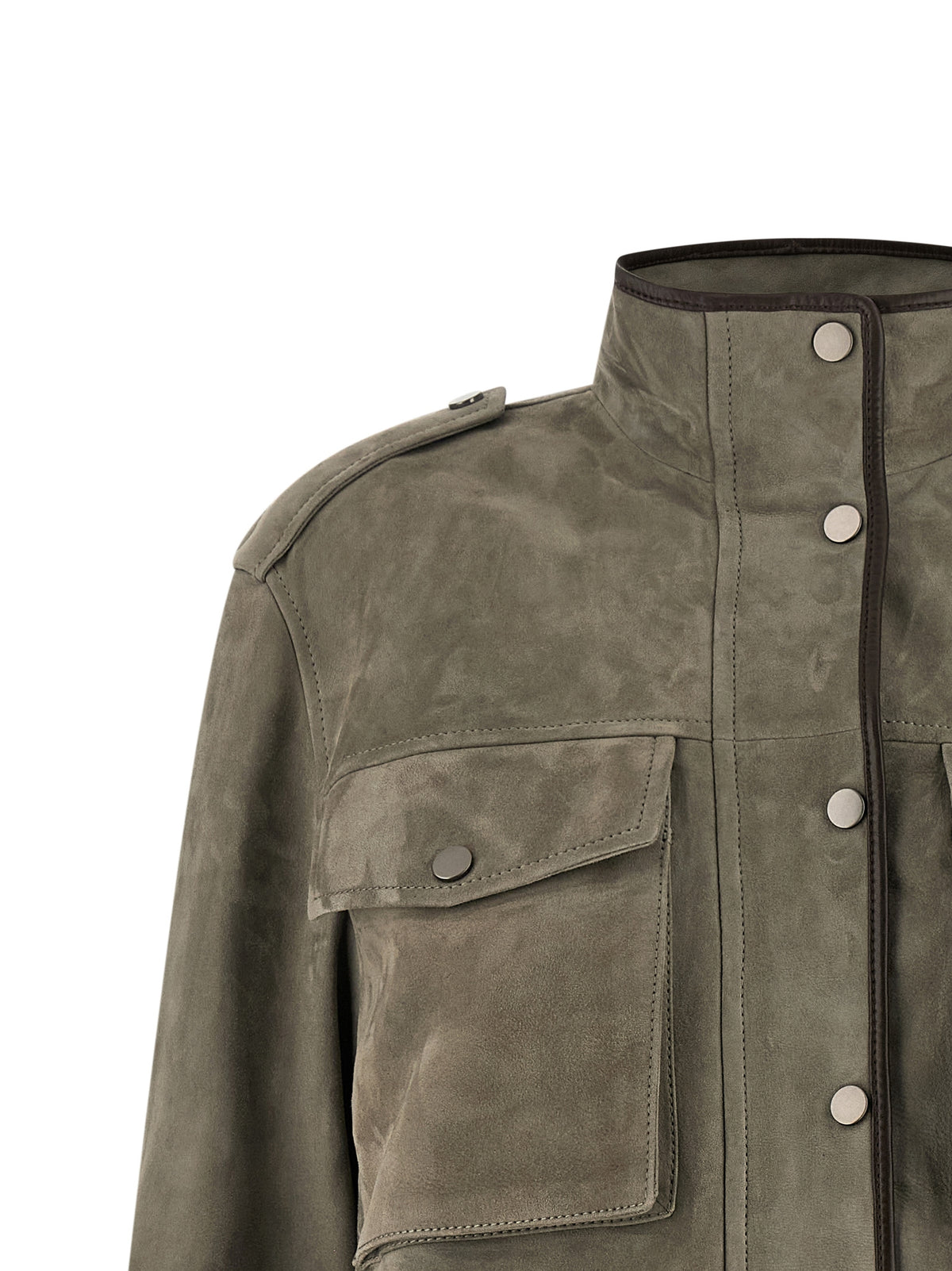 Brunello Cucinelli Gray Calfskin Leather Jacket