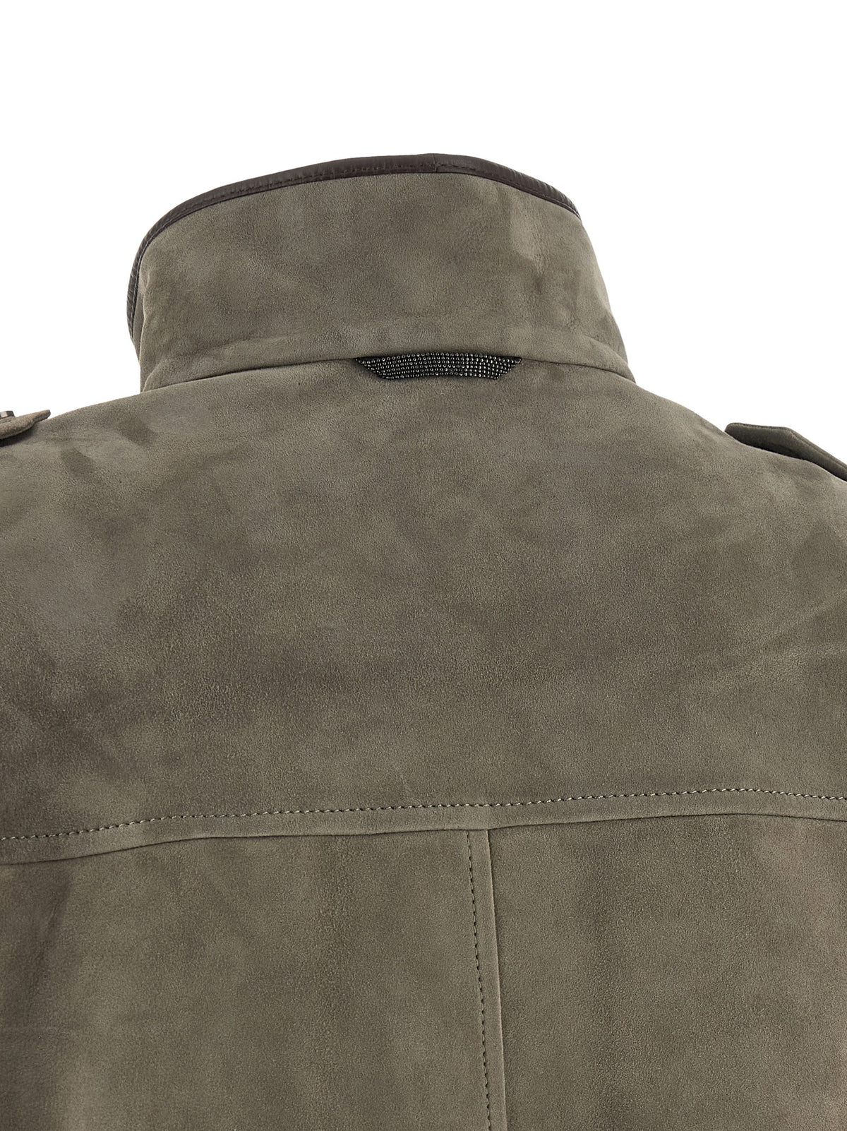 Brunello Cucinelli Gray Calfskin Leather Jacket