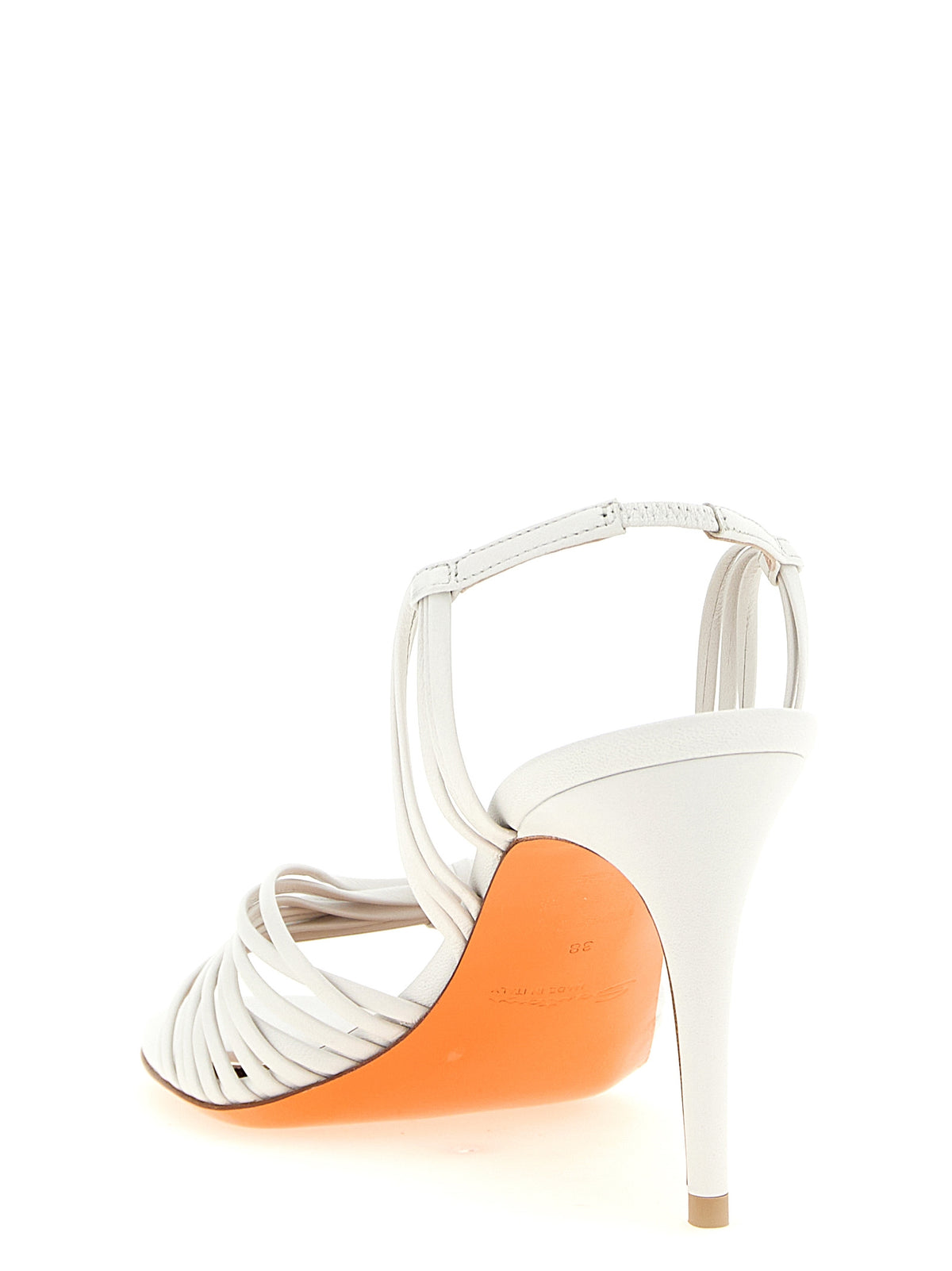 Santoni White Lamb Leather Stiletto Heel Sandals