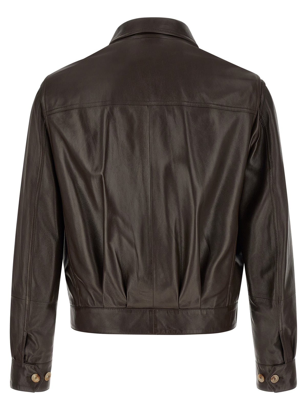 Brunello Cucinelli Brown Lamb Leather Leather Jacket