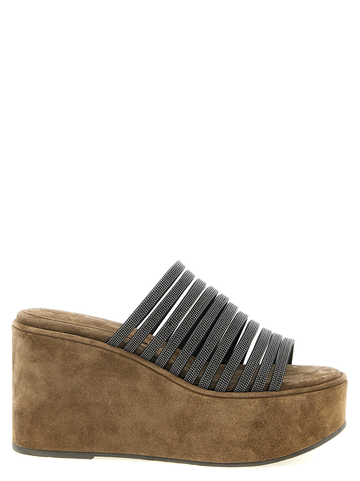 Brunello Cucinelli Brown Lamb Leather Wedge Sandals