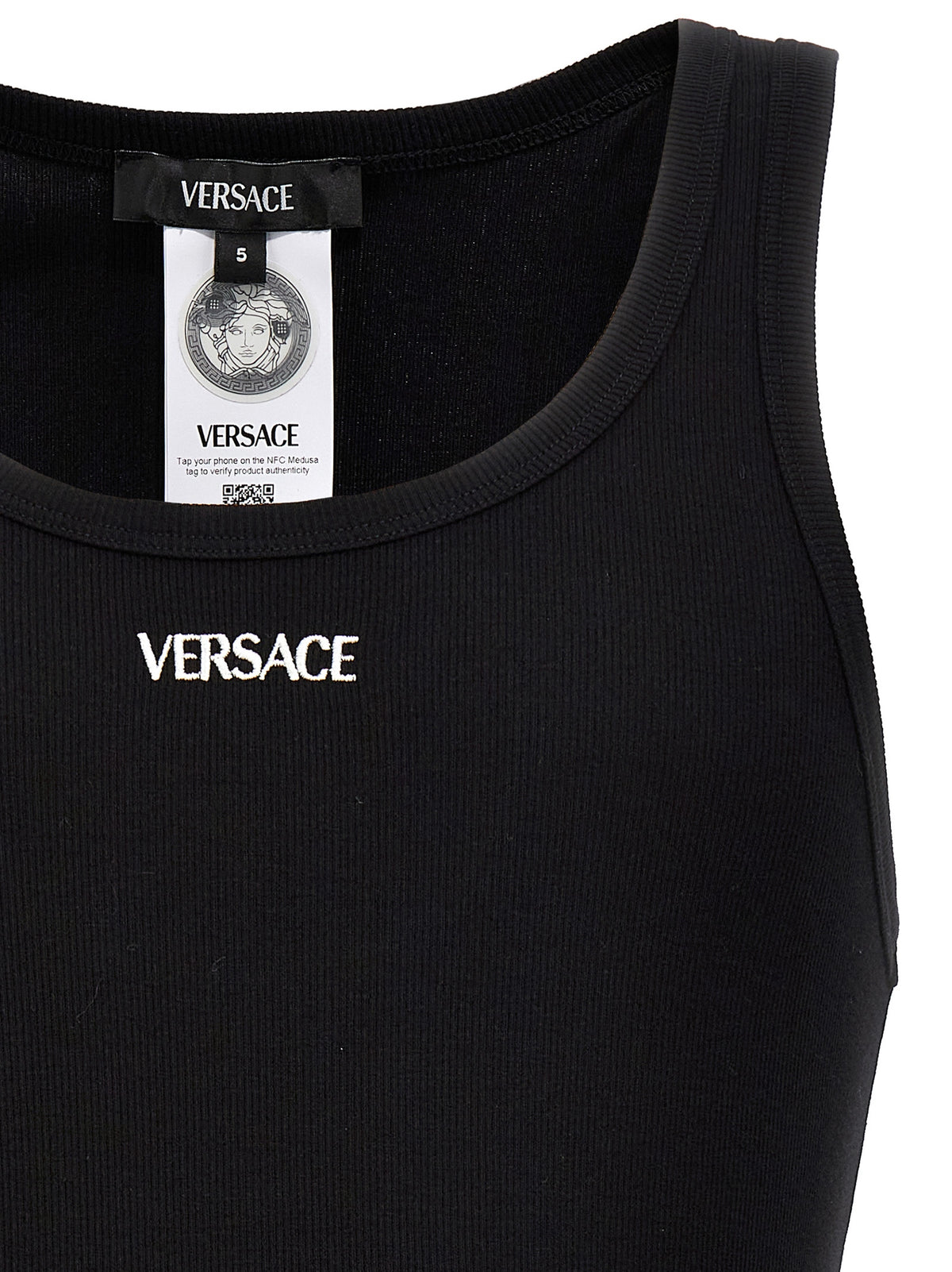 Versace Black Cotton Sleeveles T-Shirt