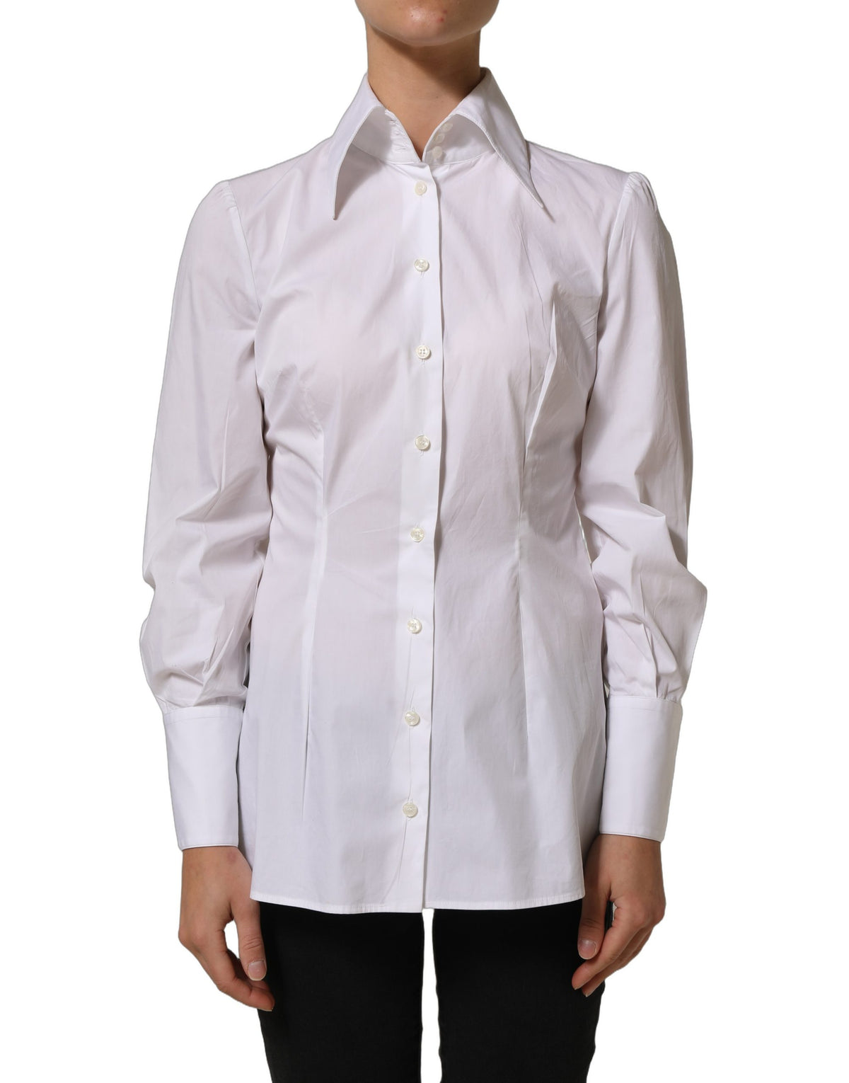 Dolce & Gabbana White Collared Long Sleeves Dress Shirt Top