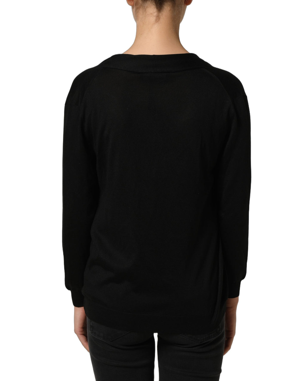 Dolce & Gabbana Black Silk Long Sleeves Draped Blouse Top