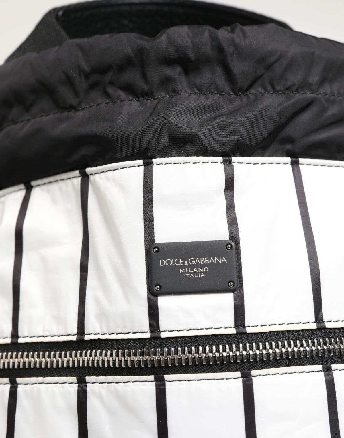 Dolce & Gabbana Black White Striped Polyester Drawstring Backpack Men Bag