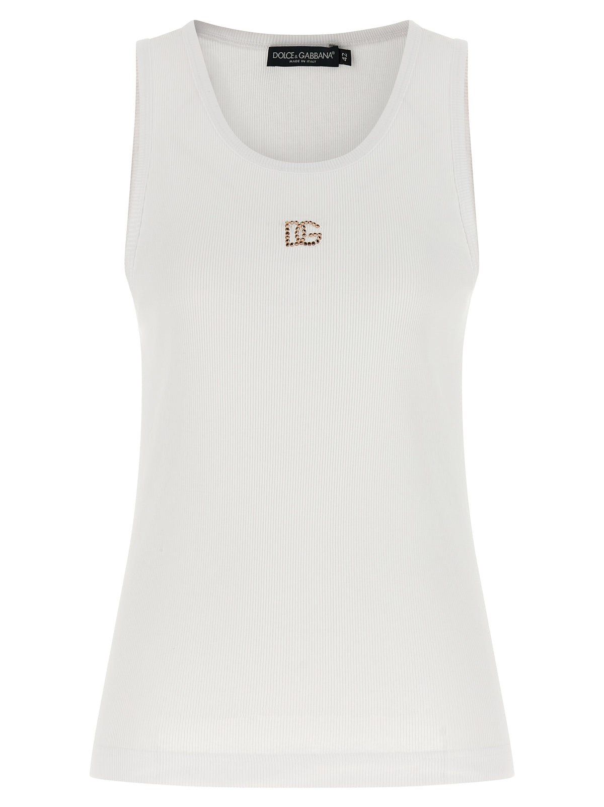 Dolce & Gabbana White Cotton Sleeveles T-Shirt