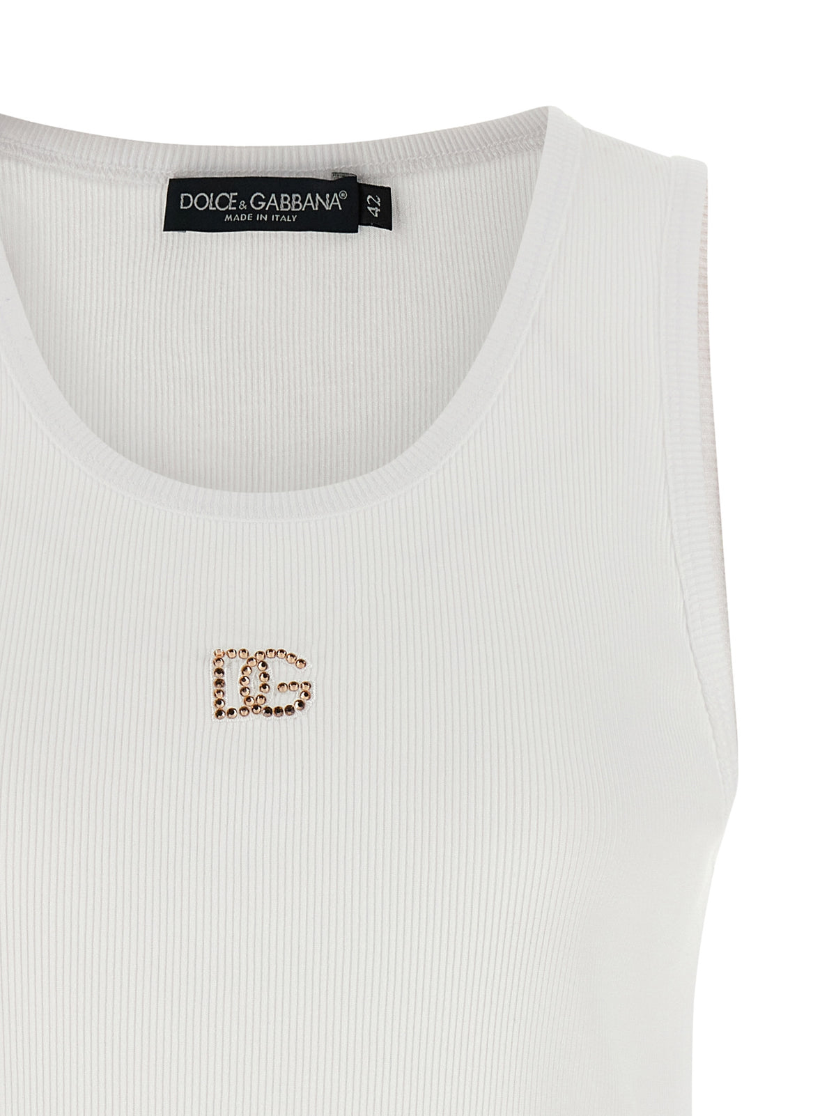 Dolce & Gabbana White Cotton Sleeveles T-Shirt