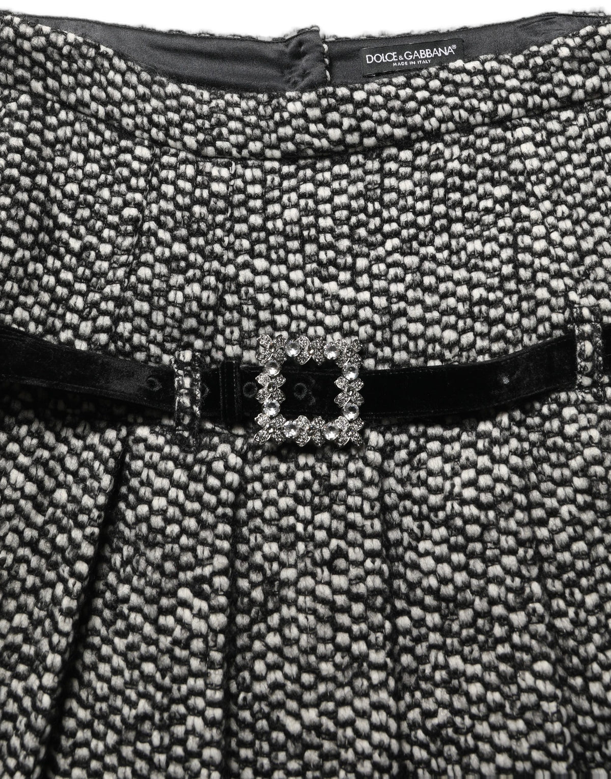 Dolce & Gabbana Black White Tweed High Waist Pleated Skirt