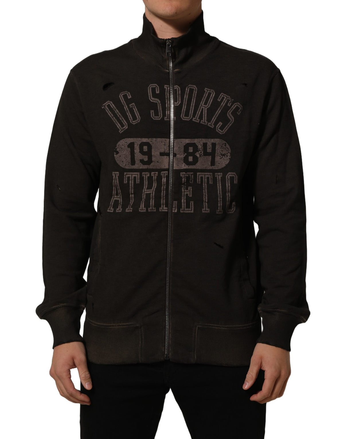 Dolce & Gabbana Brown Logo Print Full Zip Sweatshirt Sweater