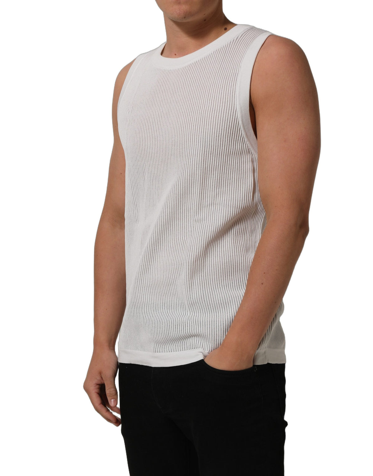 Dolce & Gabbana White Silk Crew Neck Sleeveless tank T-shirt