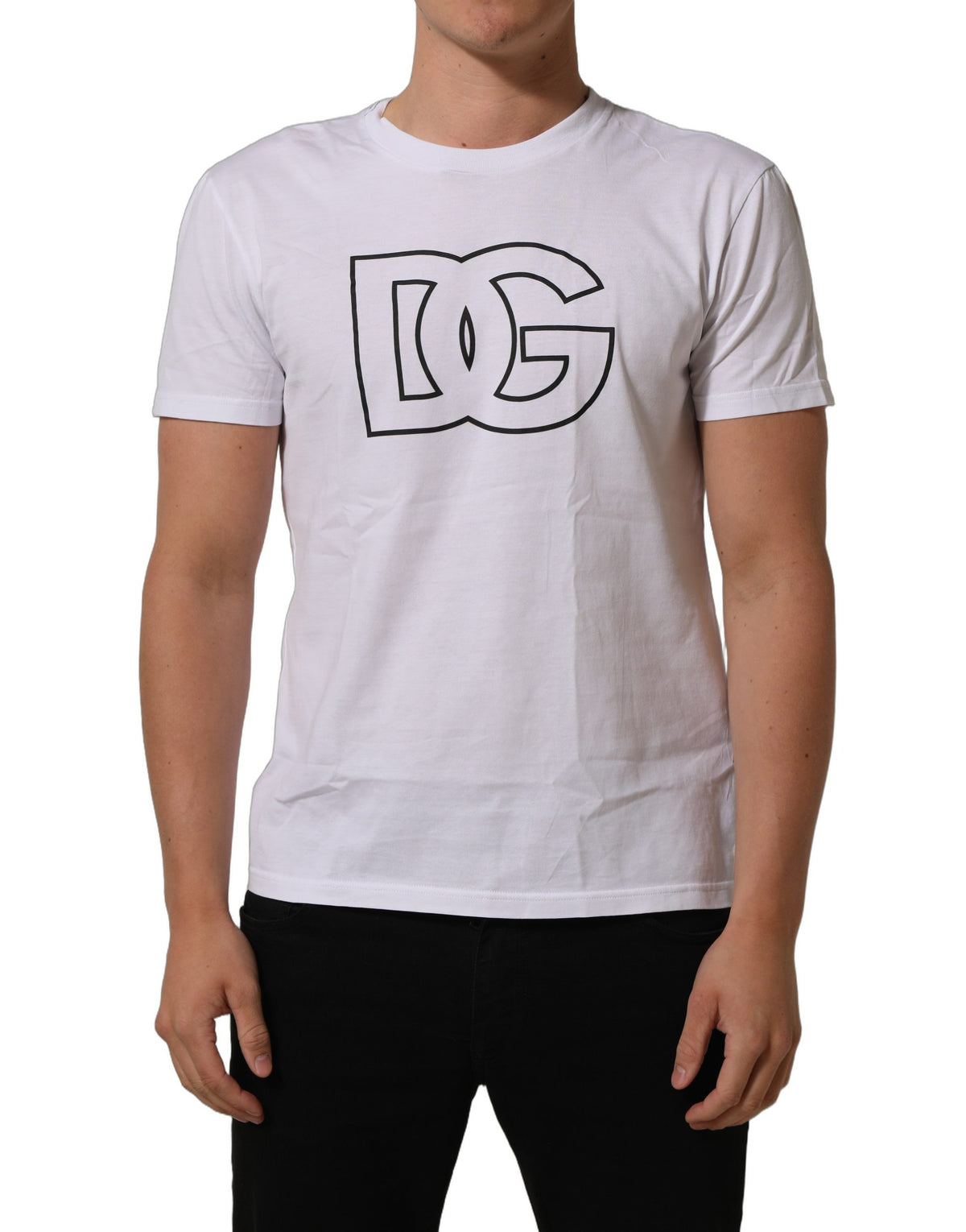 Dolce & Gabbana White DG Logo Print Short Sleeves Men T-shirt