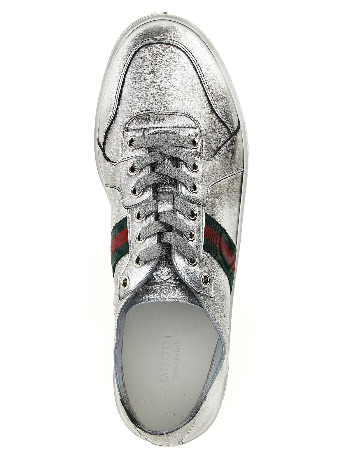 Gucci Silver Lamb Leather Low Top Sneakers