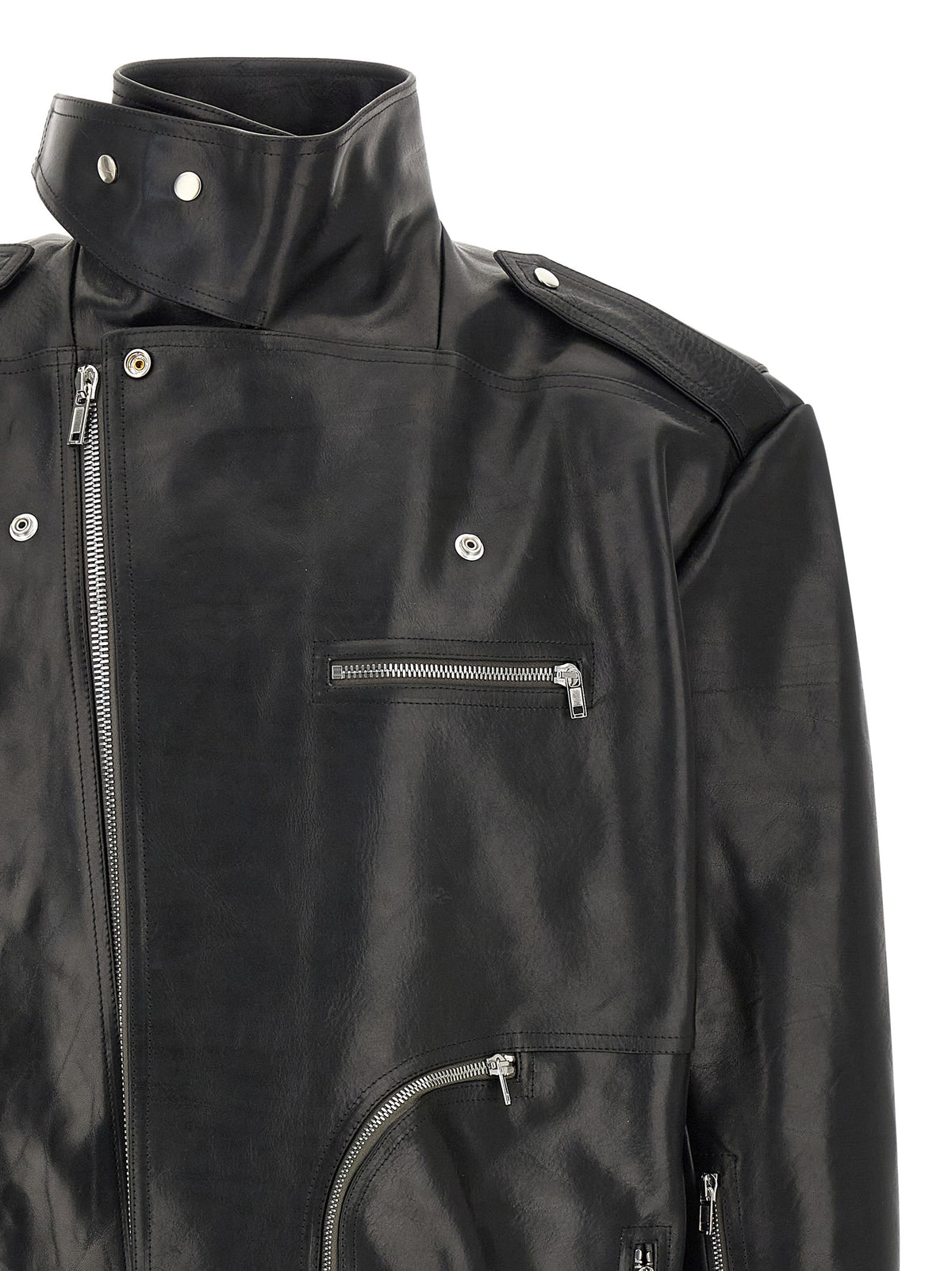 Rick Owens Black Bull Skin Leather Jacket