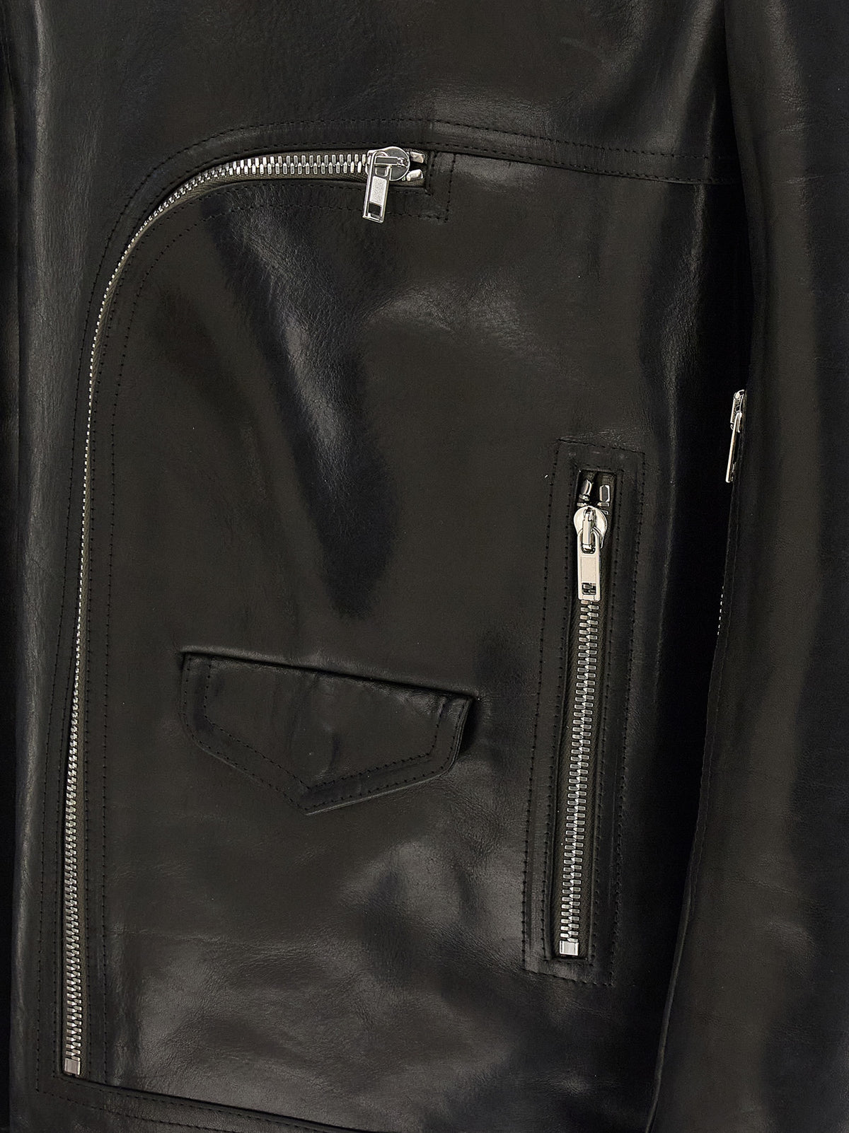 Rick Owens Black Bull Skin Leather Jacket