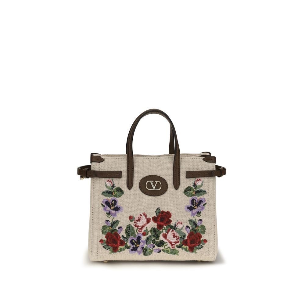 Valentino Garavani Beige Linen Shoulder Bag