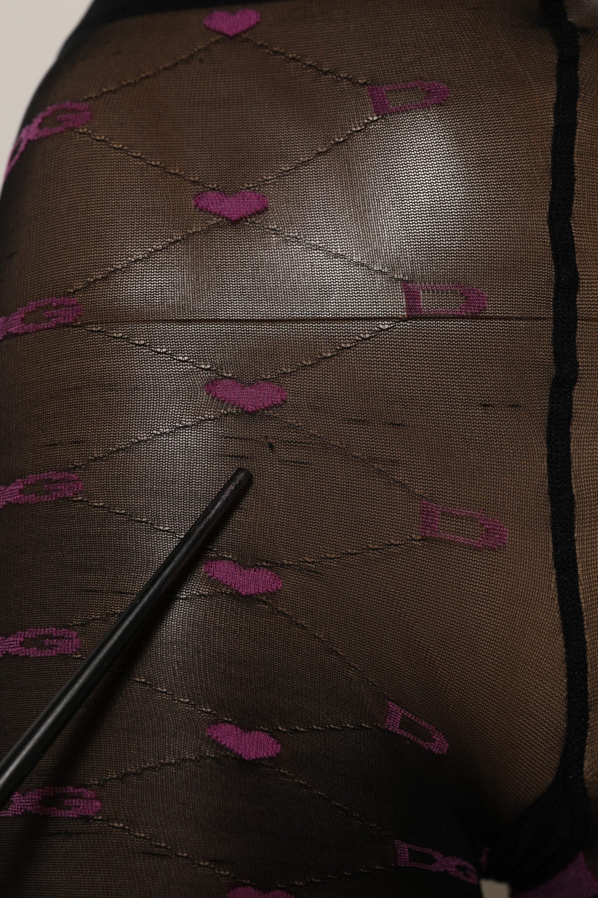 Dolce & Gabbana Black Nylon Hearts Tights Stocking Pantyhose Socks