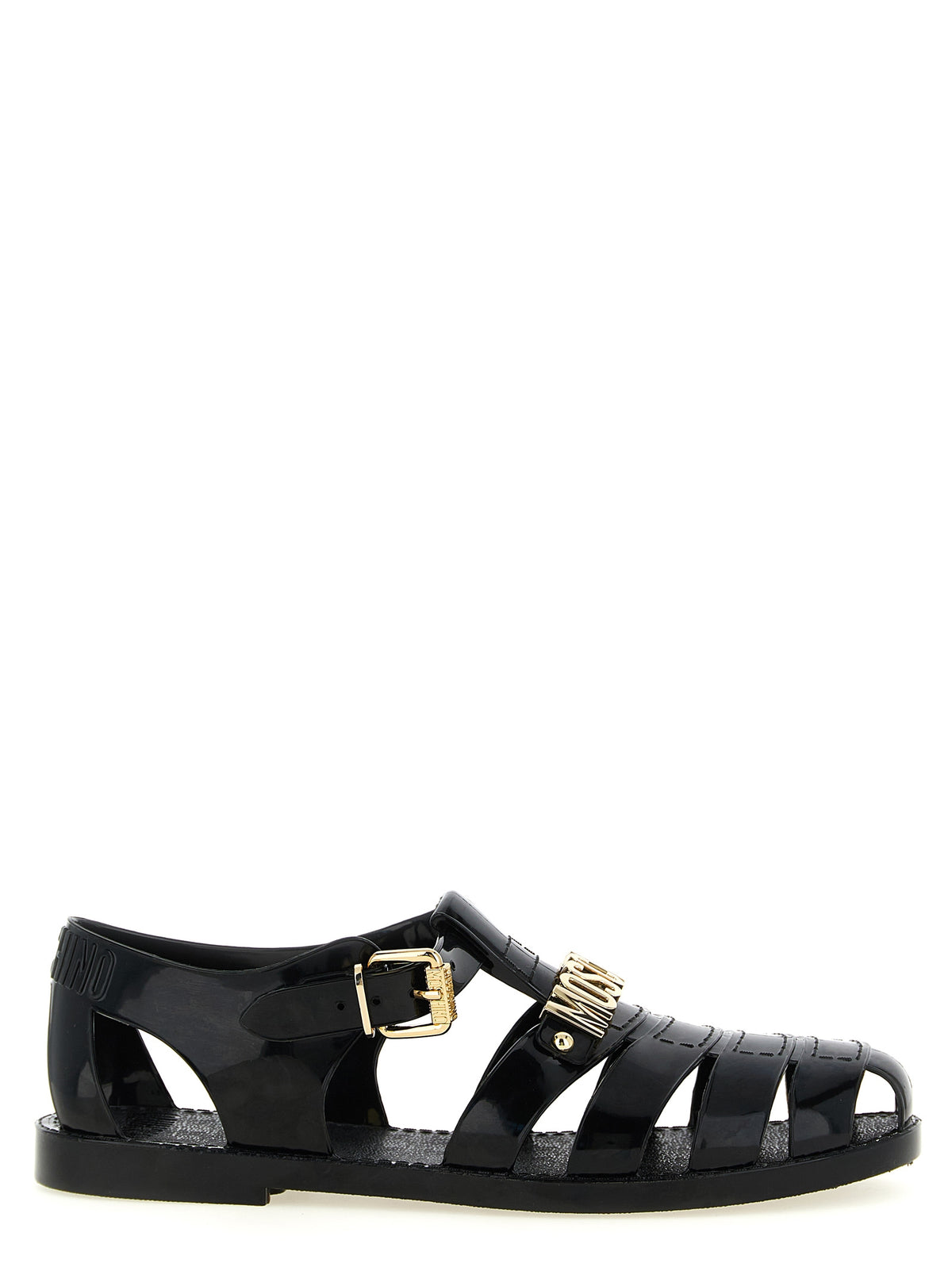Moschino Black Pvc Flat Sandals
