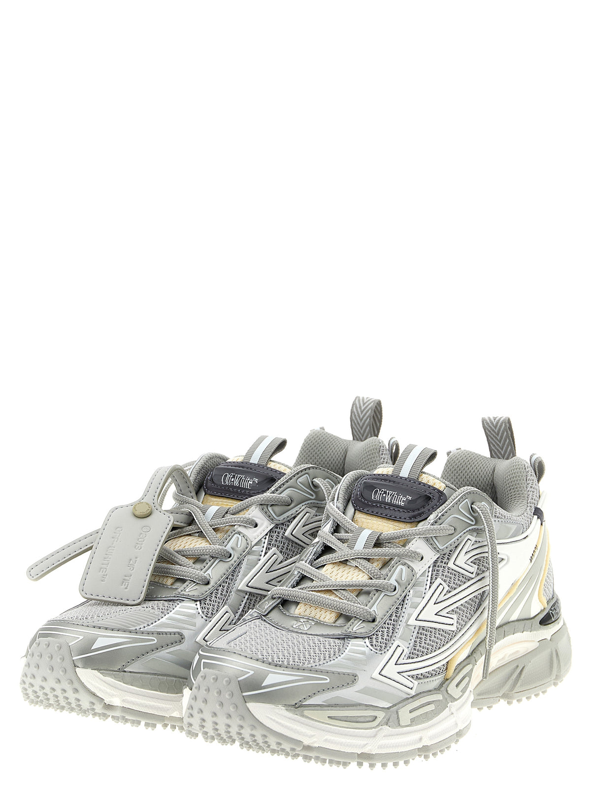 Off-White Silver Polyester Athletic Sneakers