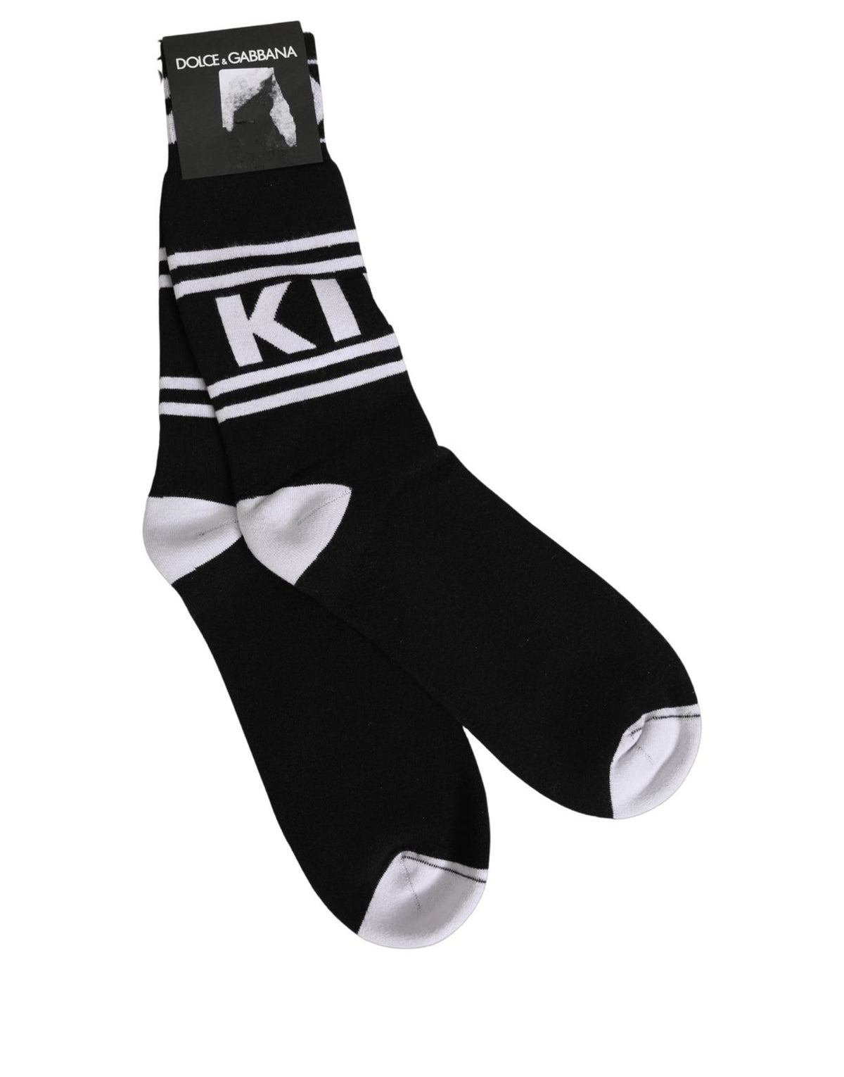 Dolce & Gabbana Black White Logo Stripes Mid Calf Accessory Socks