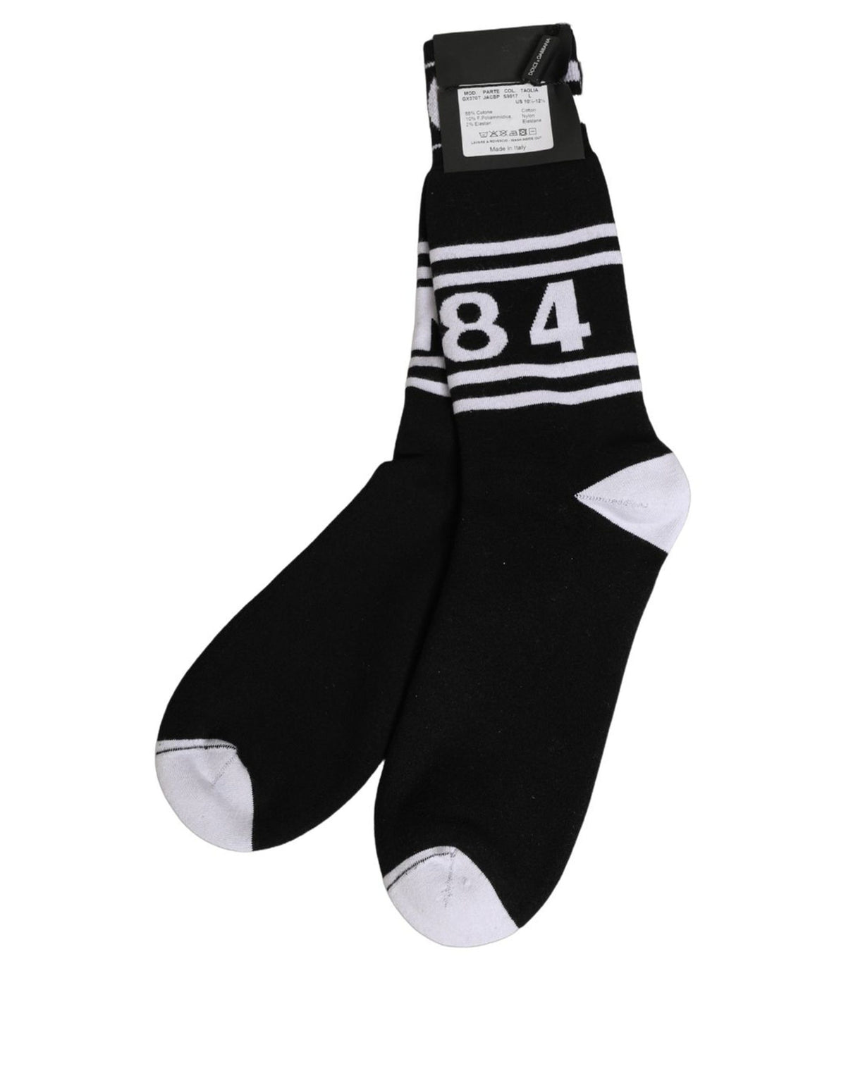 Dolce & Gabbana Black White Logo Stripes Mid Calf Accessory Socks