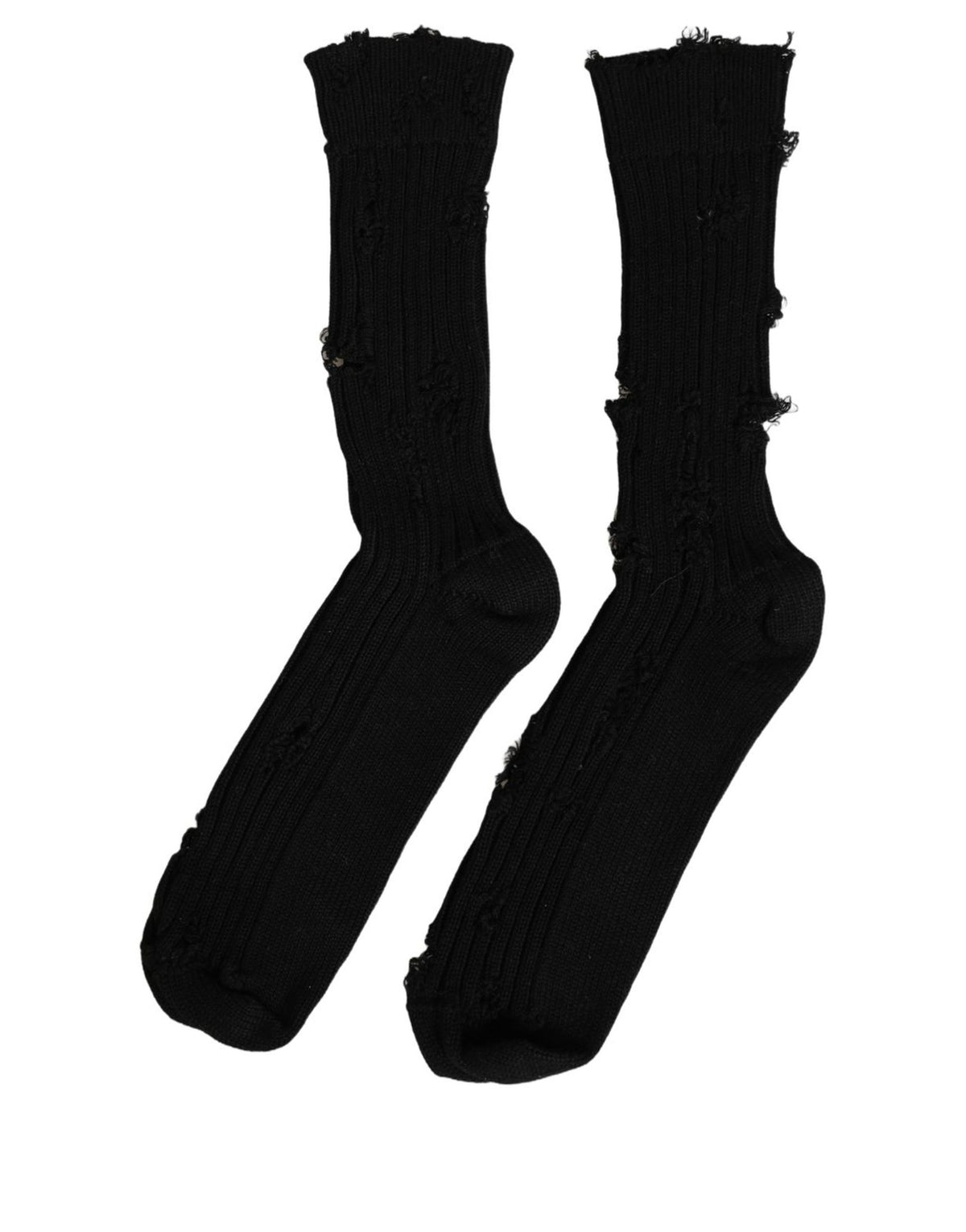 Dolce & Gabbana Black Cotton Distressed Mid Calf Accessory Socks