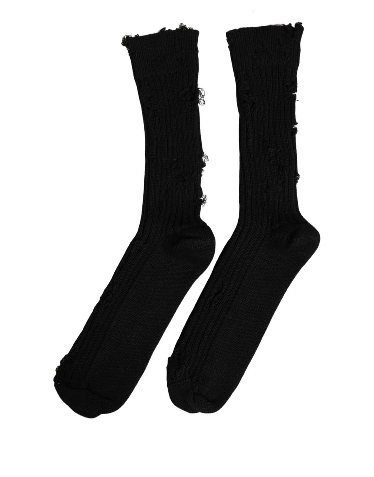 Dolce & Gabbana Black Cotton Distressed Mid Calf Accessory Socks