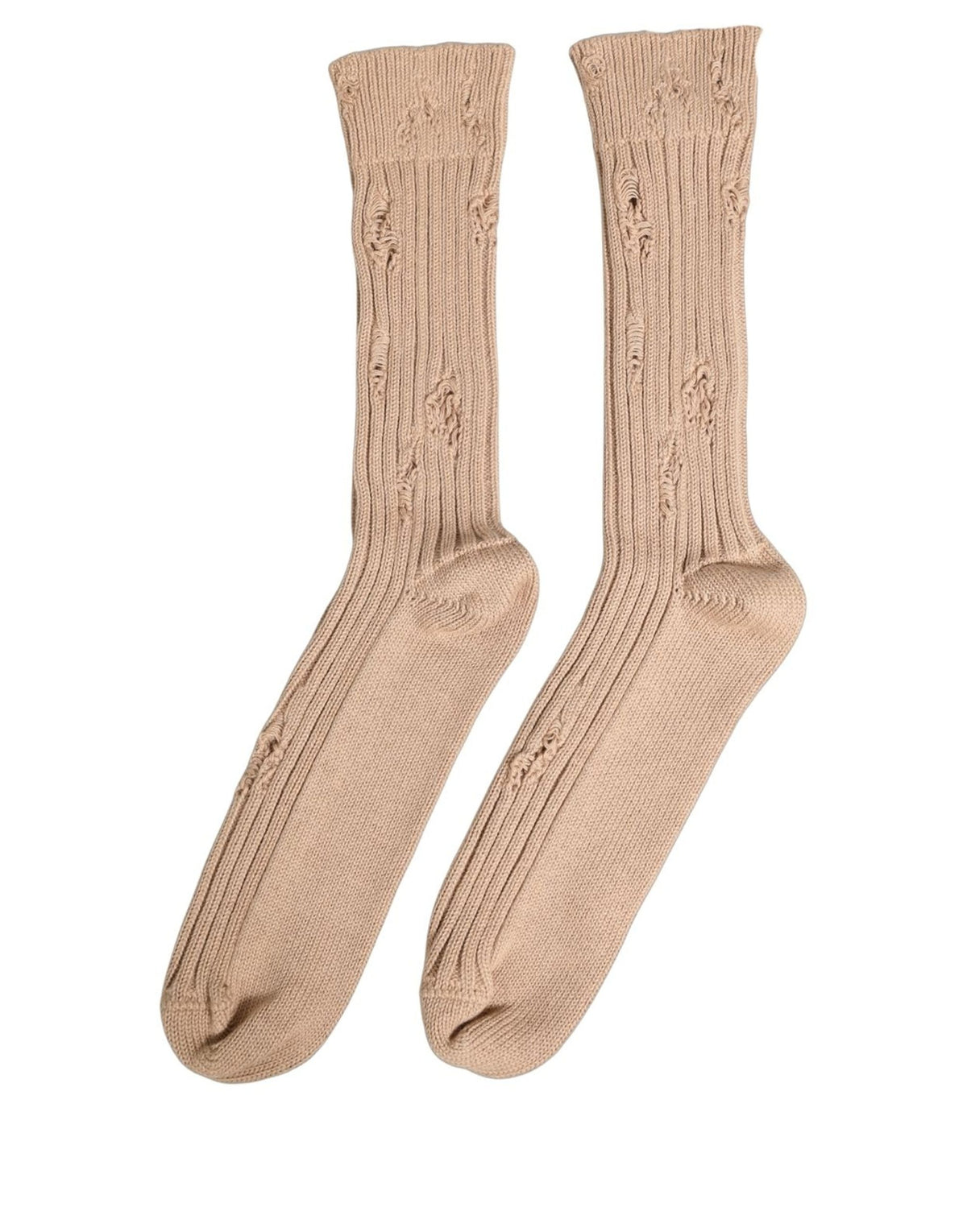 Dolce & Gabbana Beige Cotton Distressed Mid Calf Accessory Socks